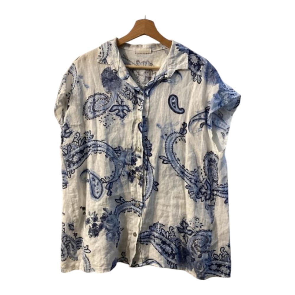 Milio Milano Linen Oversized Blouse Blue White Size S‎